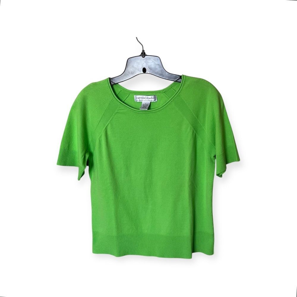 Sutton Studio for Bloomingdale's Green Cotton Blend Short Sleeve Sweater Size L
